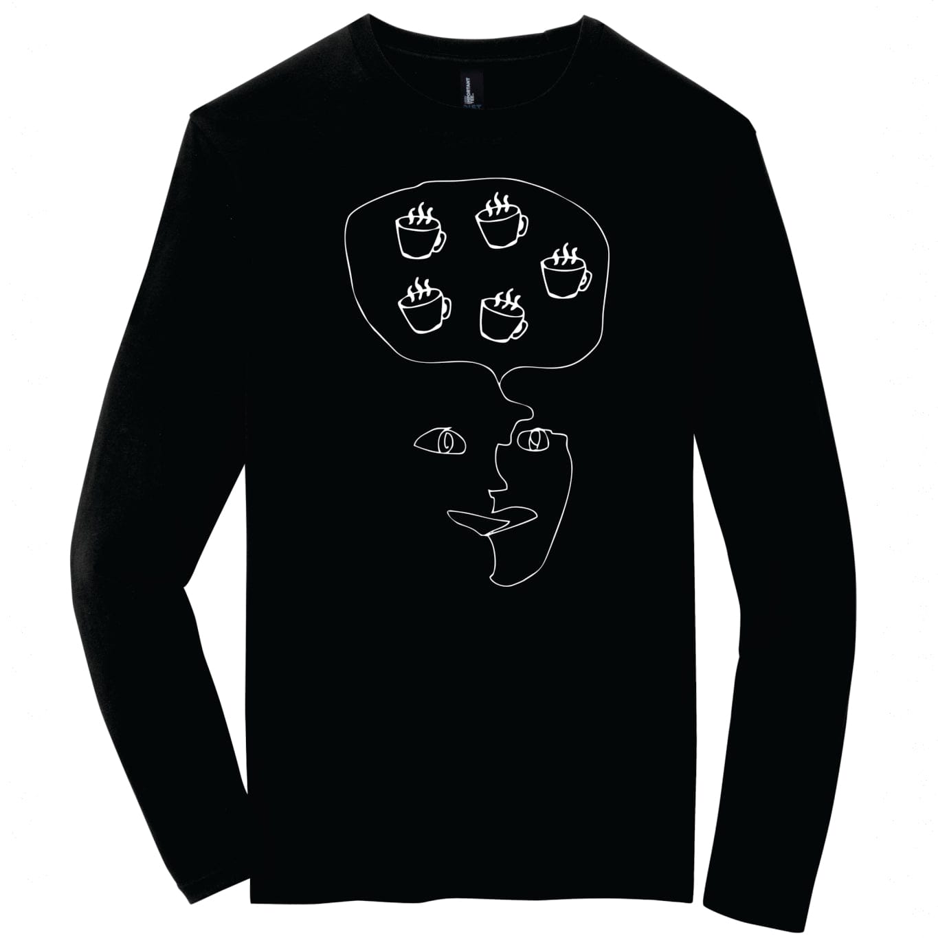 Coffee brain Unisex 100% cotton long sleeve t-shirt black