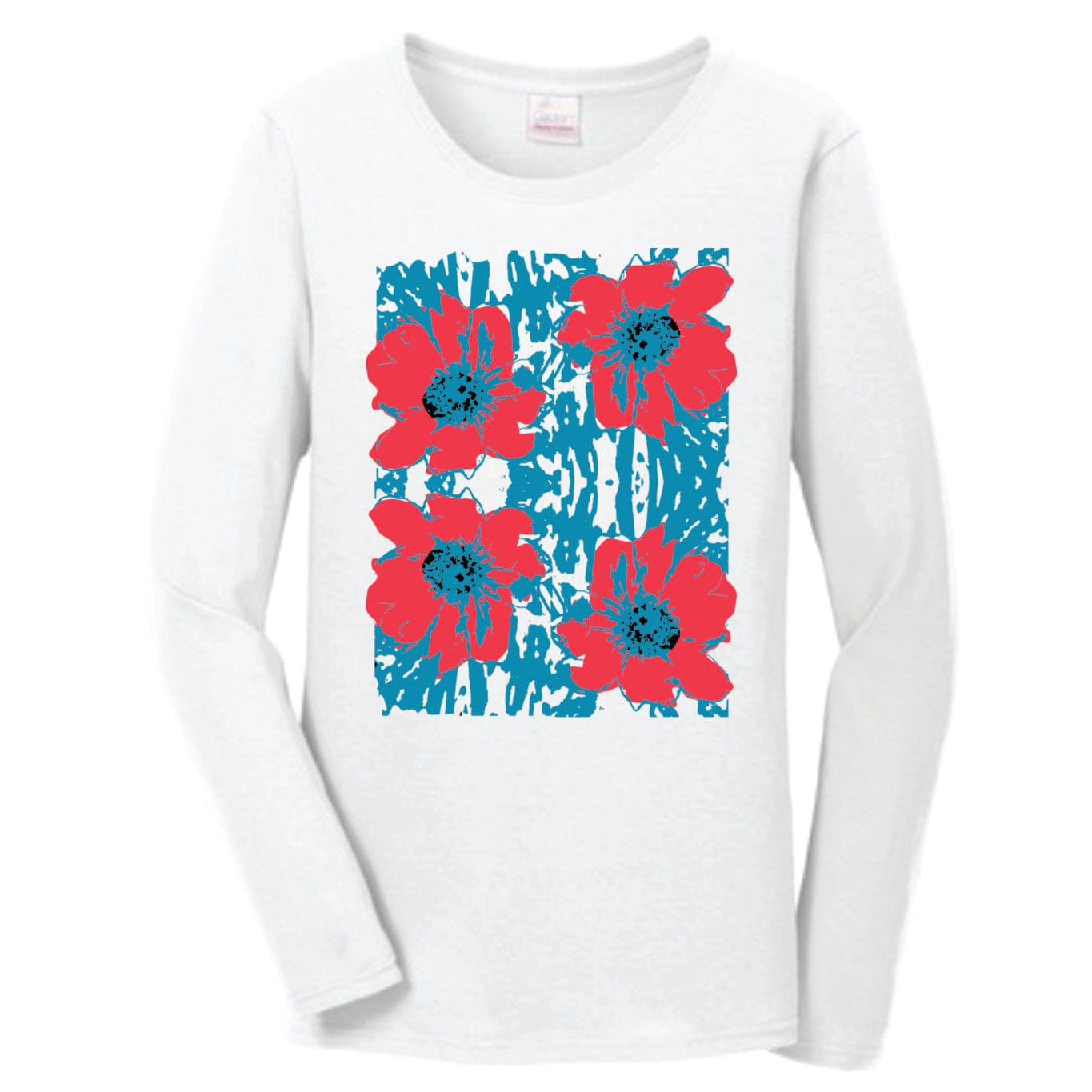 Flower Power Warhol inspired 100% cotton Women's long sleeve t-shirt design white