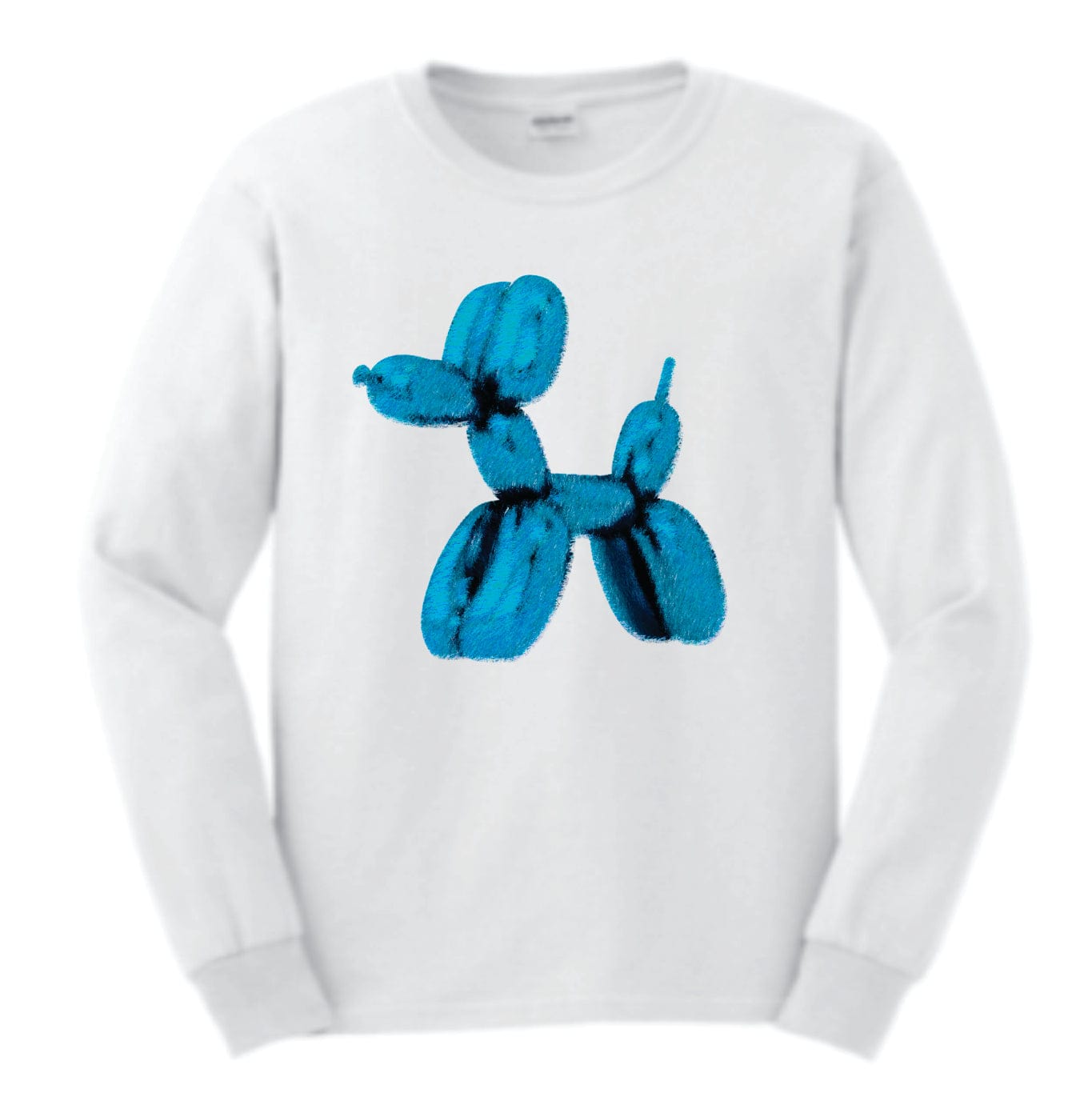 Koons inspired fuzzy balloon dog design unisex long sleeve t-shirt white