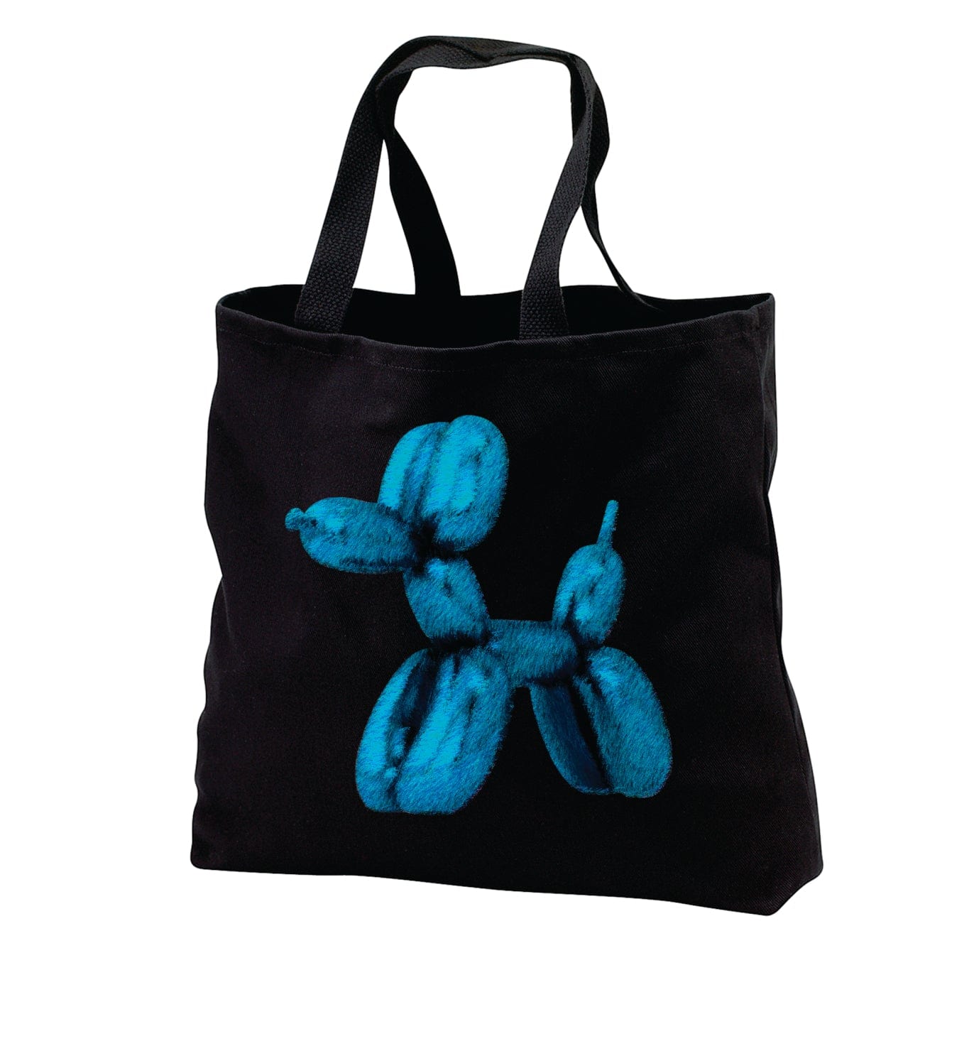 Koons inspired fuzzy balloon dog design canvas tote black