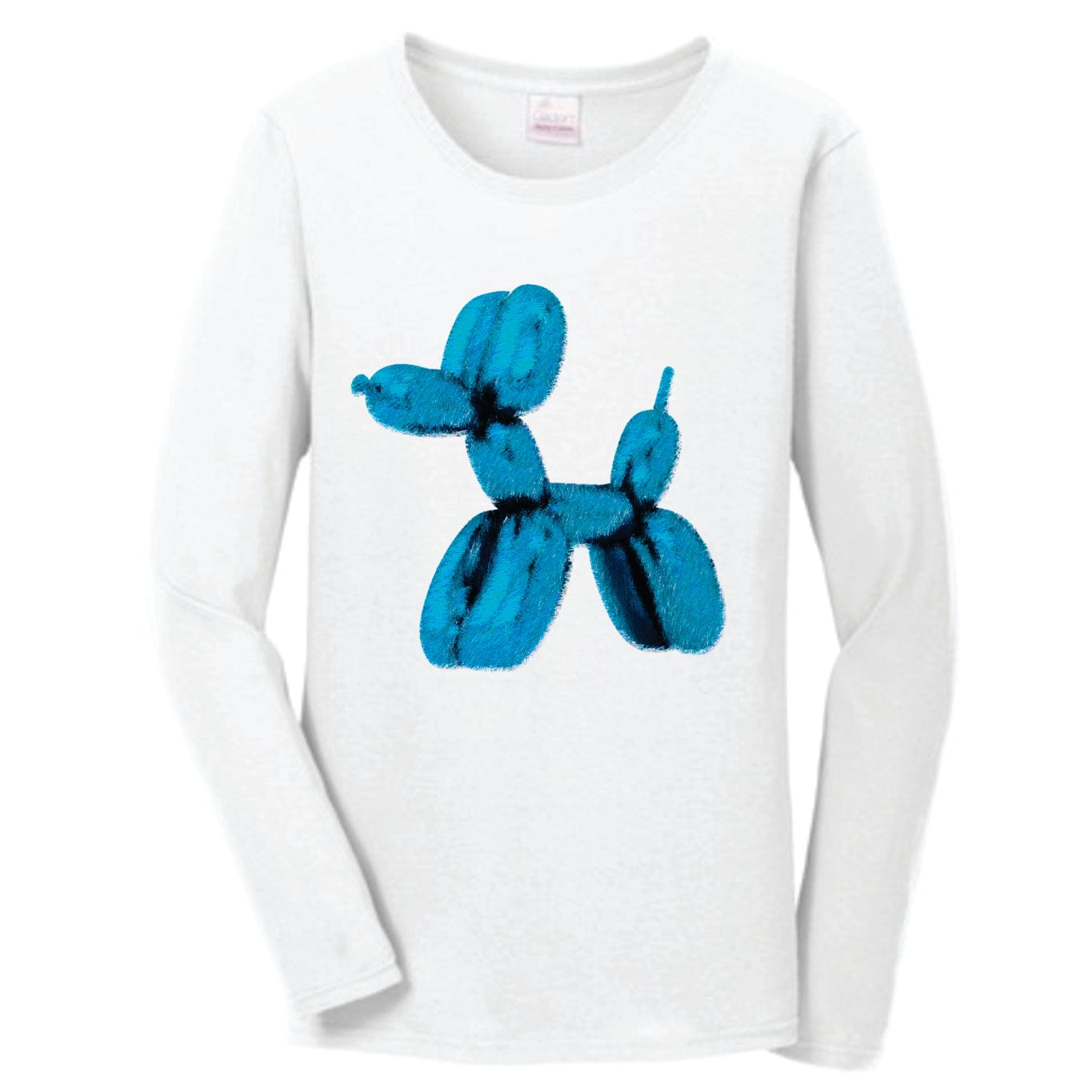 Koons inspired fuzzy balloon dog design women's long sleeve t-shirt white