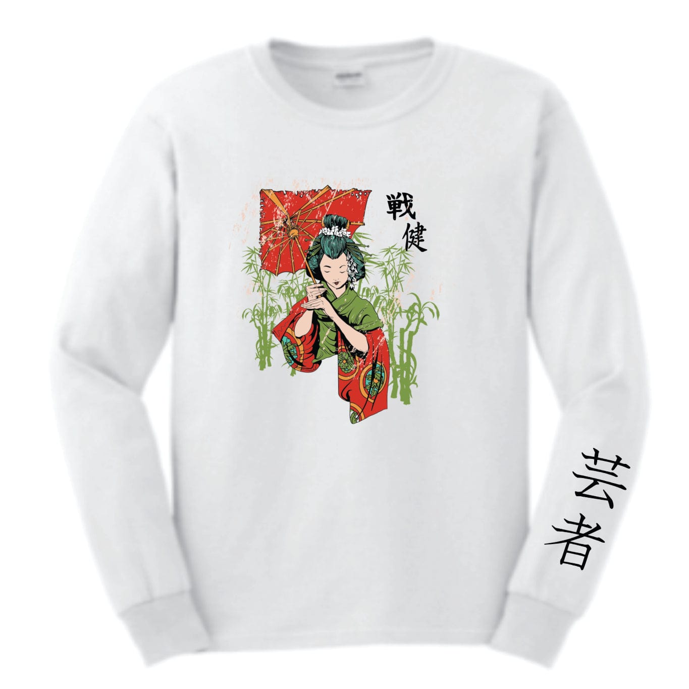 Japanese inspired unisex long sleeve t-shirt design white